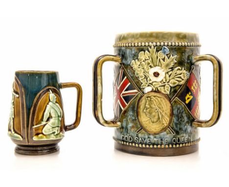 Boer War Interest, a Doulton Lambeth large tyg, circa 1899, in commemoration of the Hoisting at Pretonia, of the British flag