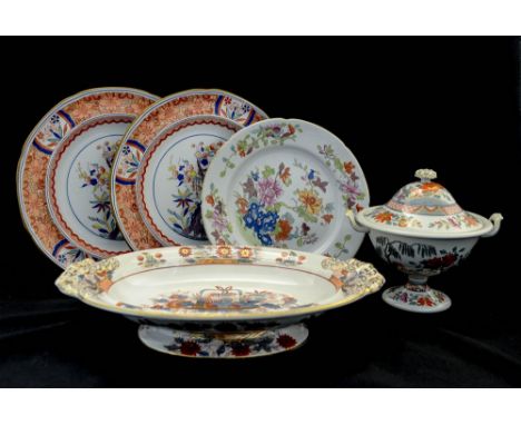 19th Century Ironstone Imari including Ashworth pedestal oval dish, pair of Spode plates, James Kerr and Son, Dublin, Davenpo