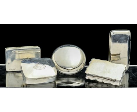 A collection of five early 20th Century boxes including: An Edwardian Scottish silver plain rectangular box and cover, Hamilt