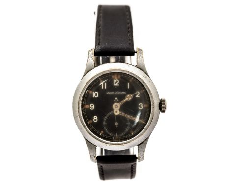 Jaeger Le Coultre, a WWII Jaeger Le Coultre military issue waterproof steel wristwatch, 3cm circular black illuminous dial wi