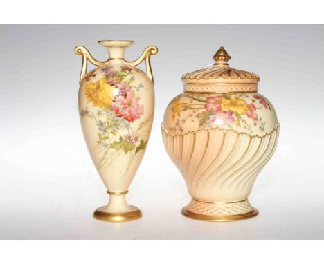 Royal Worcester blush pot pourri vase, no. 1720 and two handle vase, no. 962 (2)