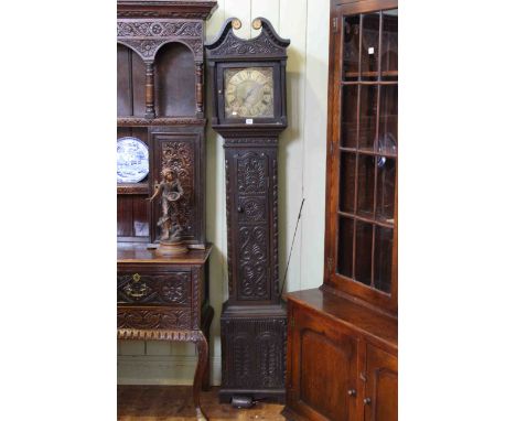 Carved oak 30 hour longcase clock having square brass dial inscribed Abdell, Richmond