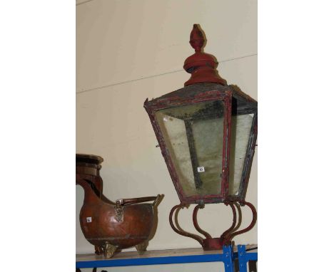 Cast iron driveway lantern and copper coal scuttle