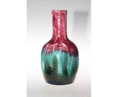 Linthorpe Pottery plum/blue/green glazed dimple vase, no. 24, 23cm