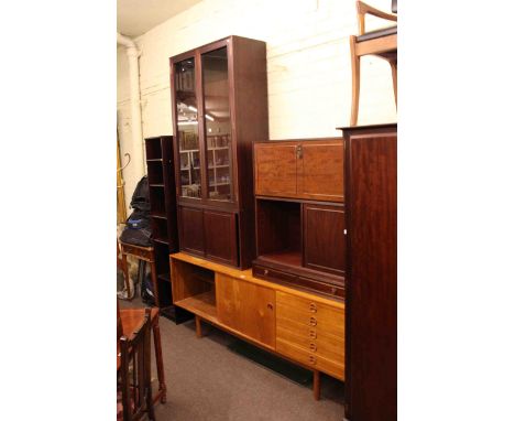 Vintage Vanson teak sideboard, ladder rack units, yew side table and teak elbow chair