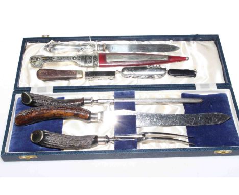 Boxed carver set, Eastern dagger, knifes, etc
