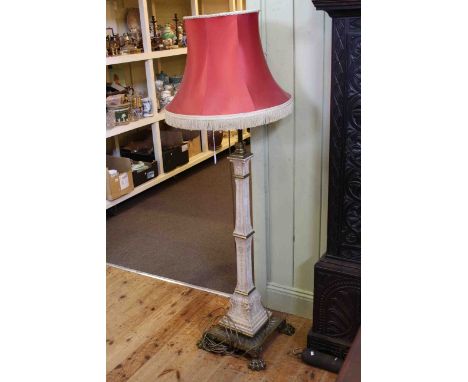 Continental brass and ceramic telescopic standard lamp on paw feet
