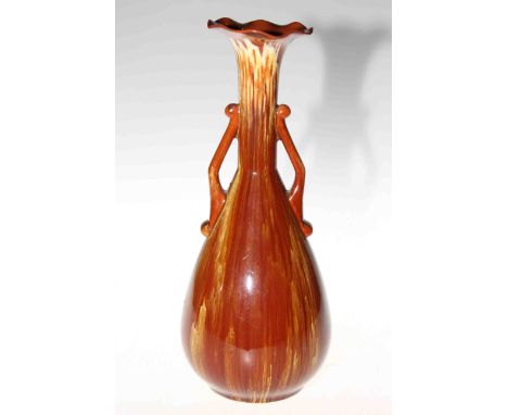 Linthorpe Pottery streak glazed two handle vase, 29cm