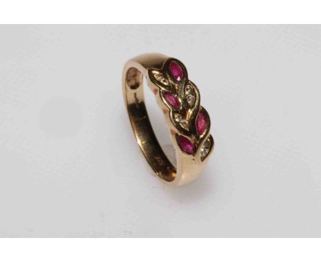 9 carat yellow gold ruby and diamond flower design ring