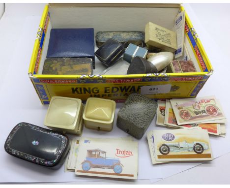 Empty jewellery boxes, a snuff box, a novelty Holsten Lager Beer tape measure