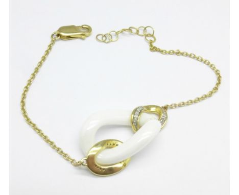 A 9ct gold, enamel and diamond bracelet, 5.4g