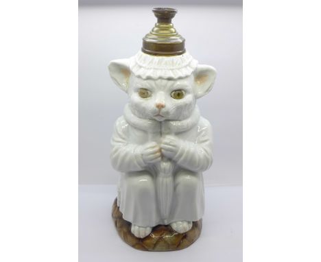 A Victorian cat table lamp base with glass eyes, 29cm