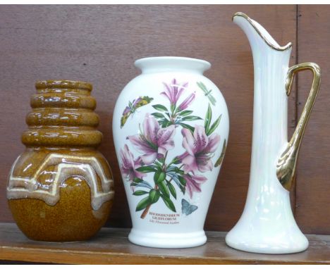 A Portmeirion Botanic Garden vase, a German vase and a Radford lustre vase, tallest 33cm