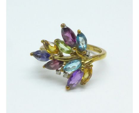 A 9ct gold gem set ring, 2.5g, K