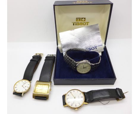 A Tissot quartz wristwatch with box and three other watches including Sekonda and Rotary
