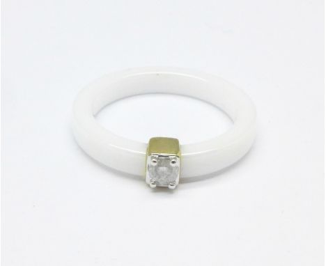 A 9ct gold, enamel and diamond ring, K
