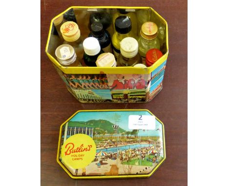 Vintage Butlins Holiday Camp Tin - with bottles of old food colouring