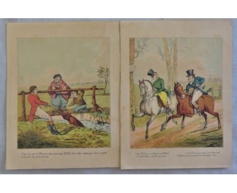 Vintage Humorous Prints (2) late 19th century including: An attempt to get a horse out of a brook and two gentlemen riding wi