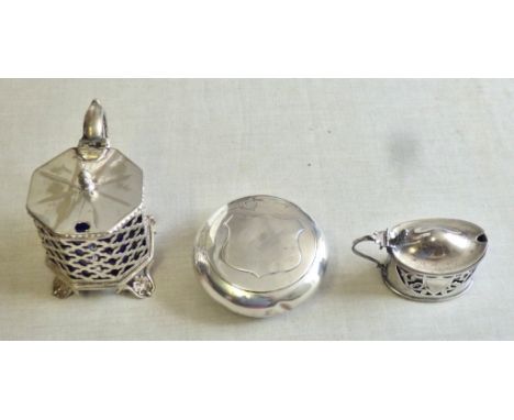 Silver Pipe Tobacco Keeper Hallmarked Chester 1903. 'Masons' engraved 90 grams, white metal chutney container, silver mustard