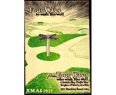 Four Ways To Wish You Well Poster Xmas 1937, C.Berkley, Phillis, Stephen & Shirley Jane Way, 923 Finchley road. N.W11. Colour