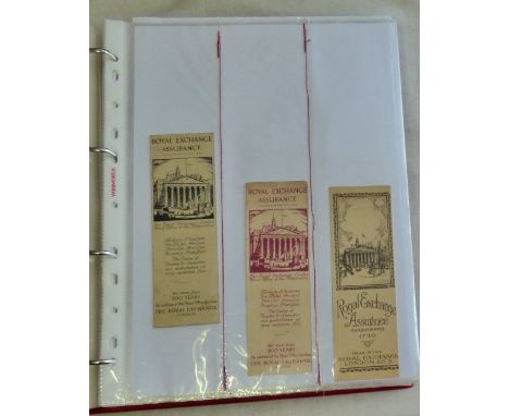 Bookmarks in modern album; mostly insurance related British Dominions, Northern of London & Aberdeen, The Prudential, Scottis