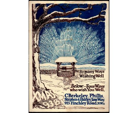 Four Ways To Wish You Well Poster Xmas 1938, C.Berkley, Phillis, Stephen & Shirley Jane Way, 923 Finchley road. N.W11. Colour