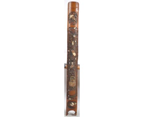 A pair of 19th century Japanese carved bamboo decorated wall panels. Carving of floral decorations with mother of pearl and s