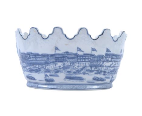 A 19th Century Chinese blue &amp; white porcelain bowl having a flared ridge rim with blue &amp; white decoration depicting s