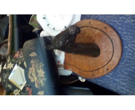 Victorian Paper Mache Letter Rack, Bronze Horse wall Plaque and other items