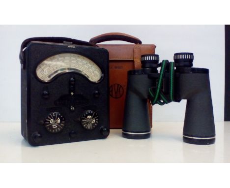 Vintage Avometer together with a pair of Field Glasses