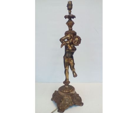 Cast and Gilded Cherub Table Lamp 66cm Height