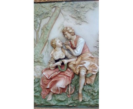 Framed Ceramic Plaque Embossed Lovers