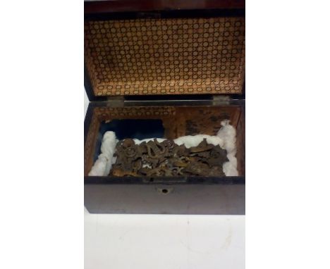 Victorian Tea Caddy with Military Cap Badges, Buttons and Brooches