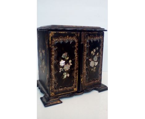 Early Paper Mache Four Drawer Jewellery Chest with Mother of Pearl inlay - Requires some attention