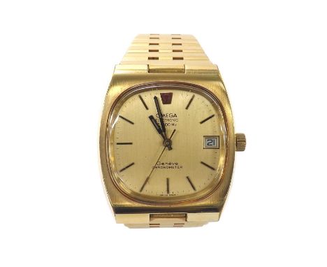 Omega Electronic f300Hz Geneve Chronometer gold plated gentleman's bracelet watch, ref. 198.0070.169, circa 1972, the champag