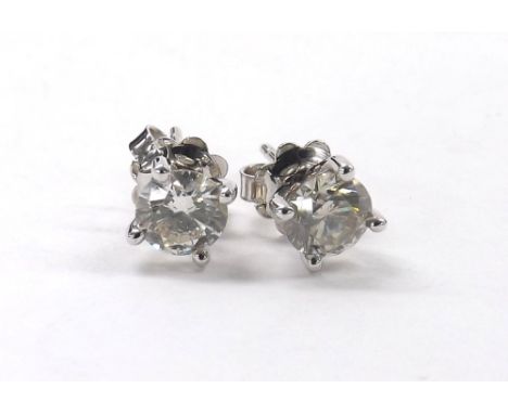 Pair of round brilliant-cut 18k white gold diamond ear studs, 1.70ct approx, clarity VS2/SI1, colour K-L