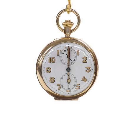 9ct lever alarm pocket watch, London 1868, the dial with Arabic numerals, subsidiary seconds and alarm dials, cathedral hands