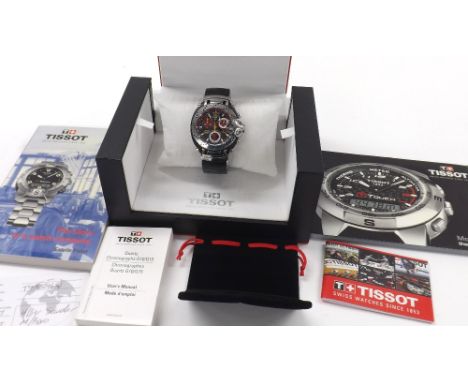 Tissot Moto GP chronograph stainless steel gentleman's wristwatch, black dial, black rubber strap, quartz, 43mm (127) - *Tiss