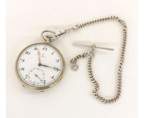 Omega nickel cased lever pocket watch, signed 15 jewel gilt frosted movement, no. 10192372, signed dial with Arabic numerals,