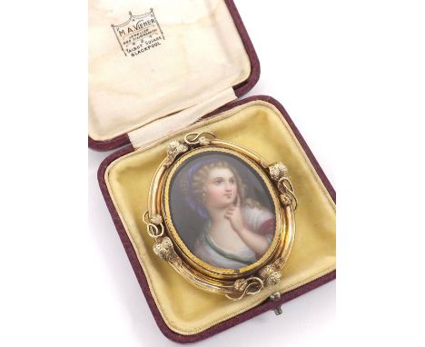 Attractive late Victorian gold mounted swivel brooch, inset with a miniature painted portrait of a young lady, the reverse wi