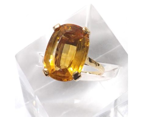 9ct citrine dress ring, oval cushion-cut, 17mm x 12mm, 5.3gm, ring size S-