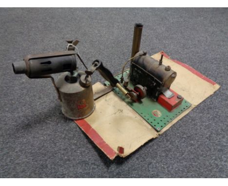 A hand built Bowman Models steam engine and a vintage blow lamp 