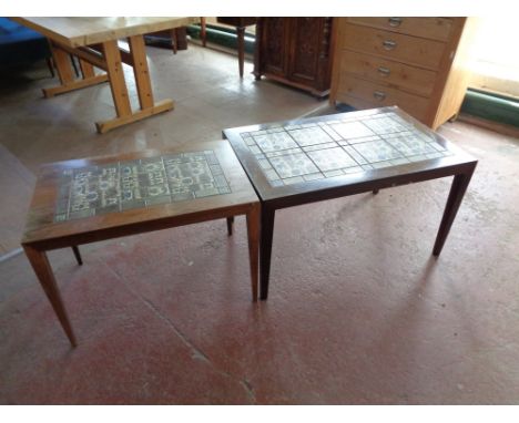 Two mid 20th century Danish tile top tables  CONDITION REPORT: Larger example is 87cm wide by 55cm deep by 50cm high. Other i