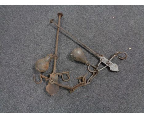 Two sets of vintage cast iron hanging scales 