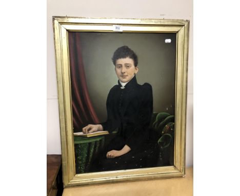 An antiquarian frame oil on board, portrait of a seated lady 