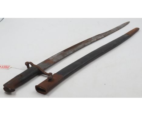 British M1856 Yataghan sword bayonet with leather sheath. Not available for in-house P&amp;P 