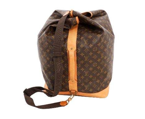 LOUIS VUITTON VINTAGE Seesack "SAC MARINE", Koll.: 1990. Monogram Canvas Serie mit naturbelassenem Leder und goldfarbener Har