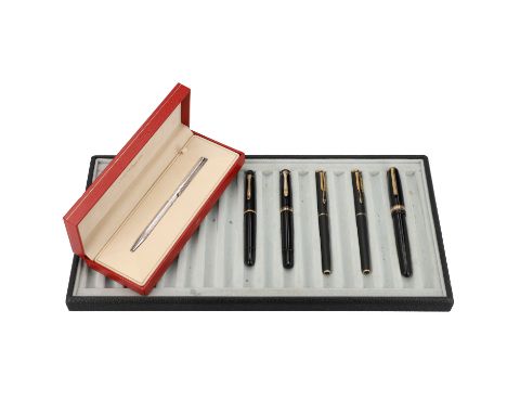 VINTAGE Schreibgeräte Konvolut. Bestehend aus 6 Exemplaren. 1x ST DUPONT in Etui, 2x PARKER, 1x A.W. FABER-CASTELL, 2x PELIKA