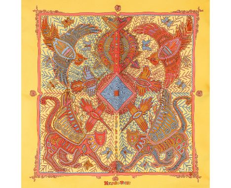 HERMÈS Seidencarré "GAVROCHE LEGENDE KUNA", by Zoé Pauwels, Entwurf erstmals erschienen 2002. NP.: ca. 210,-€. 100% Seide. Di