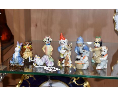 A GROUP OF TEN VINTAGE CARTOON CHARACTER WADE WHIMSIES to include three 'Noddy' characters comprising Mr Plod, Miss Fluffy Ca